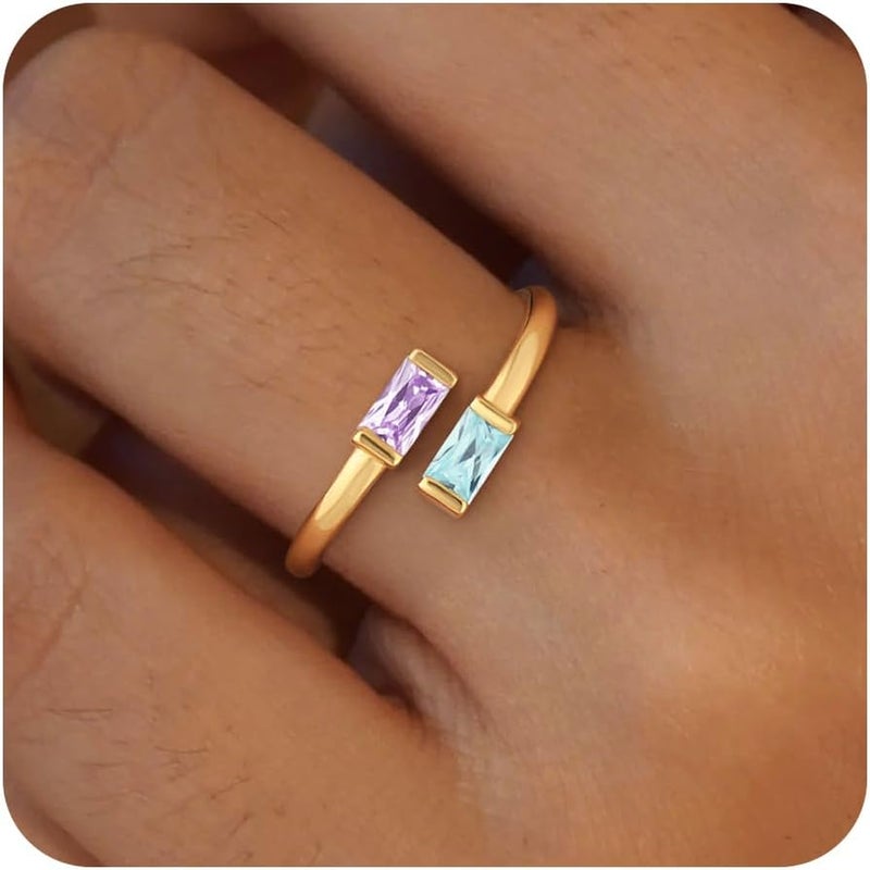 Honsny Gold Birthstone Rings for Women Non Tarnish 14K Gold Plated Adjustable Emerald Ring Cubic Zirconia Gemstone Promise Ring for Her Engagement Personalized Waterproof Jewelry Gifts for Birthday - Image 1